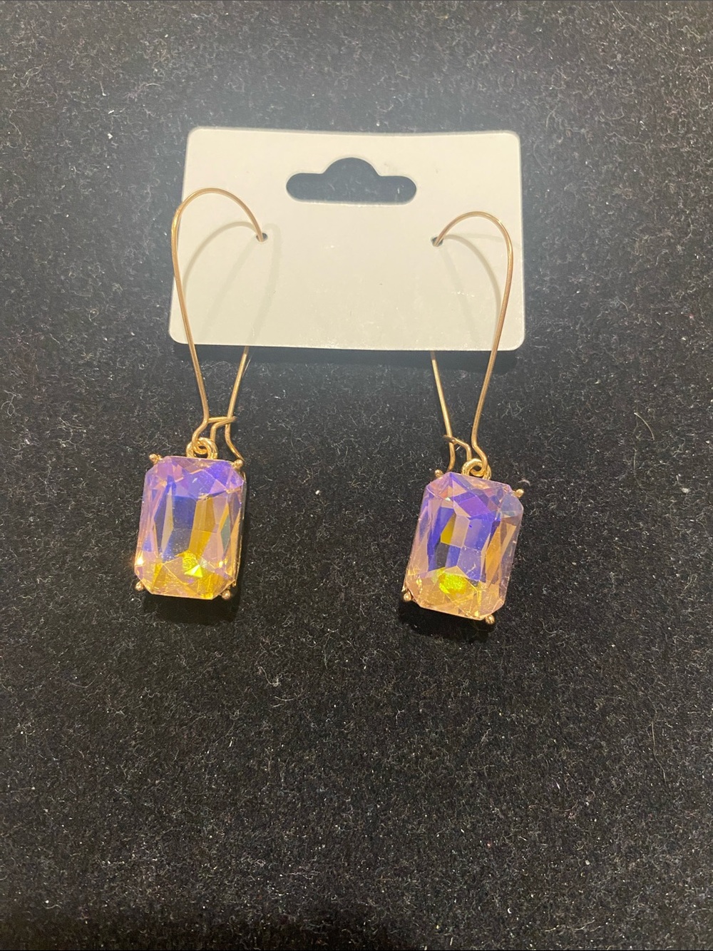 Gold-Tone Dangle Earrings with Iridescent Pink Crystal Drops